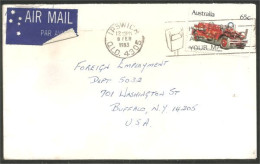 Australia Ahrens-Fox Fire Engine 1983 Cover From Ipswitch QLD To Buffalo N.Y. USA ( A91 985) - Briefe U. Dokumente