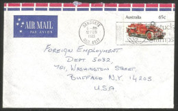 Australia Ahrens-Fox Fire Engine 1983 Cover From Sandgate QLD To Buffalo N.Y. USA ( A91 948) - Marcophilie