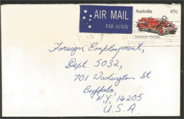 Australia Ahrens-Fox Fire Engine 1983 Cover From QLD To Buffalo N.Y. USA ( A91 941) - Marcophilie