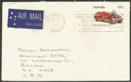 Australia Ahrens-Fox Fire Engine 1983 Cover From Mackay QLD To Buffalo N.Y. USA ( A92 5) - Briefe U. Dokumente