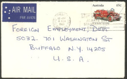 Australia Ahrens-Fox Fire Engine 1983 Cover From Mackay QLD To Buffalo N.Y. USA ( A92 10) - Marcophilie
