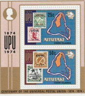 THEMATIC STAMP ON STAMP:  CENTENARY OF U.P.U.  STAMPS OF 1903 AND 1920, AND MAP   -   AITUTAKI - Francobolli Su Francobolli