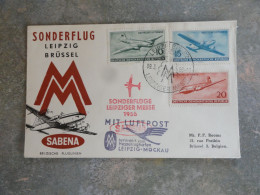 ENVELOPPE COMMEMORATIVE SONDERFLUG LEIPZIG/BRUSSEL SABENA 09/03/1956 - Correo Aéreo