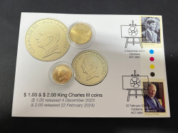 28-2-2024 (1Y 27) Australia - Coin & Stamp Released Via Australia Post - New $ 2.00 King Charles III + $ 1.00 (on Cover) - 2 Dollars