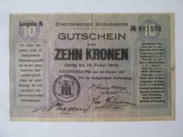 Czech Republic-Liberec/Reichenberg 10 Kronen 1919 Banknote Austrian Occupation WWI - República Checa