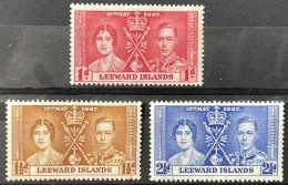 LEEWARD  - MH*  - 1937 CORONATION ISSUE - # 120/122 - Leeward  Islands