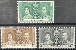 NYASALAND  - MH*  - 1937 CORONATION ISSUE - # 127/129 - Nyasaland (1907-1953)