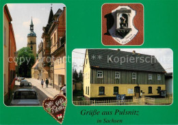 73740985 Pulsnitz Sachsen Kirche Steinplastik An Der Toepferei Juergel Blaudruck - Pulsnitz