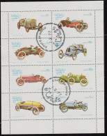 State Of Oman Sheet Of 8 Antique Car Stamps, Peugeot, CTO - Oman