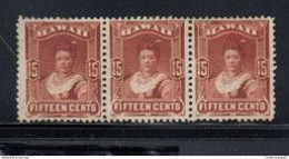 O) HAWAII, QUEEN KAPIOLANI 15c Red Brown, STRIP BY 3 STAMPS, EXCELLENTE CONDITION - Hawaï