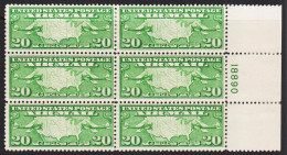 1926. USA. 20 CENTS 20 U.S. AIR MAIL, Country Map In 6block With Plate Number 18890. Beautifully Centering... - JF542818 - Nuevos