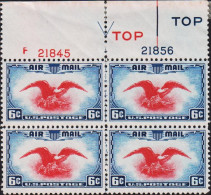 1938. USA. 6 C. U.S. AIR MAIL,  Eagle, 4block Never Hinged.  Plate Number 21845 And 21856.  - JF542827 - Ongebruikt