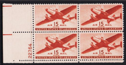 1941. USA.  15 CENTS AIR MAIL In Fine Never Hinged 4block. Plate Number 22764.  - JF542835 - Unused Stamps