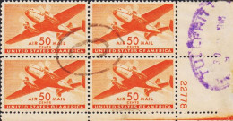 1941. USA.  50 CENTS AIR MAIL In Cancelled 4block. Plate Number 22778. Very Unusual.  - JF542839 - Oblitérés