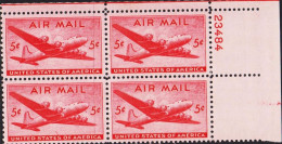 1946. USA. 5 C AIR MAIL DC-4 Skymaster In Fine Never Hinged 4block. Plate Number 23484.  - JF542840 - Neufs