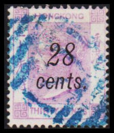 1876-1880. HONG KONG. Victoria 28 Cents Overprint On THIRTY CENTS. Interesting Bluish Cancel.  (Michel 30) - JF542859 - Gebruikt