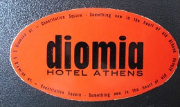 HOTEL MOTEL INN RESIDENCE HOUSE DIOMIA ATHENS GREECE LUGGAGE LABEL ETIQUETTE AUFKLEBER DECAL STICKER - Etiquettes D'hotels