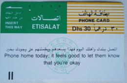 UAE Etisalat Dhs. 30  Tamura Card - Phone Home Today - Emirati Arabi Uniti