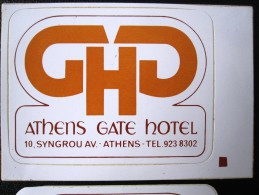 HOTEL MOTEL INN RESIDENCE HOUSE GATE ATHENS GREECE LUGGAGE LABEL ETIQUETTE AUFKLEBER DECAL STICKER - Adesivi Di Alberghi