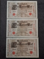 LOT 3 BILLETS N° SUIVIS 1000 MARK 21 04 1910 BERLIN SERIE Y REICHSBANKNOTE ALLEMAGNE (06 07 08) - 1.000 Mark