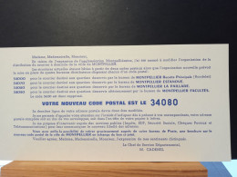 Code Postal. Carte D'informations Des PTT, Secteur Postal 34080 Montpellier La Paillade. Neuve - Lettere