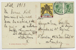 DANMARK 5 ORE PAIRE CARTE CARD KJOBENHAVN 1918 NOEL + VIGNETTE JULEN 1918 TO FRANCE SP 55 - Storia Postale