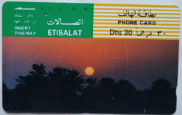 UAE Etisalat Dhs. 30 Tamura Card - Palm Trees At Sunset - Emiratos Arábes Unidos