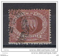SAN  MARINO:  1894/99  STEMMA  -  10 C. LACCA  BRUNO  US. -  SASS. 28 A - Used Stamps