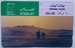 UAE Etisalat Dhs. 60 Tamura Card - Camels In Desert - Emirati Arabi Uniti