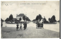 18 ARGENT PLACE DE LA GARE LES 3 AVENUES 1919 CPA 2 SCANS - Argent-sur-Sauldre
