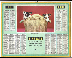 Almanach Calendrier  P.T.T  - La Poste -1961  - Chiens - Pret A Emporter - Tamaño Pequeño : 1961-70