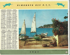 Almanach Calendrier  P.T.T  - La Poste -1961  - Place Du Tertre - Au Bord De La Mediterranee - Barrage De Tignes - Petit Format : 1961-70