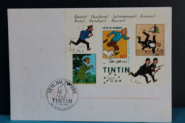 2000      -   TINTIN      -     CACHETS  DIFFÉRENTS  SUR  TIMBRE  ET  BLOC  FEUILLET   SUR  3  ENVELOPPES  COMPLÉTÉS - Aushilfsstempel