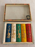 Vintage ! Chinese Five Calligraphy Colour Ink Sticks "Dragon" In Glass Lidded Box - Arte Asiatica