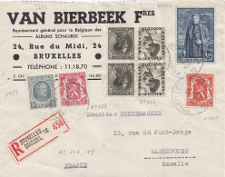 36111# TYPE PETIT SCEAU DE L'ETAT + PUBLICITE COL FERME KOLONIALE LOTERIJ Obl BRUXELLES BRUSSEL 1937 SARREBOURG MOSELLE - Storia Postale