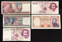 10000 Lire Michelangelo + 50000 Volto  + Bernini I° + II° Tipo + 100000 Lire + 100000 Lire Botticelli   LOTTO 2805 - 1000 Lire