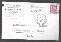Entier Postal Mercure Circulé En 1939, De Bruges Près Nay Vers Saint Laurent De Cerdans (AS) - Other & Unclassified