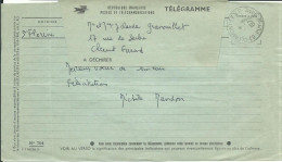 FRANCE TELEGRAMME STE FLORINE ( HAUTE LOIRE ) POUR CLERMONT FERRAND ( PUY DE DOME ) DE 1972 LETTRE COVER - Télégraphes Et Téléphones