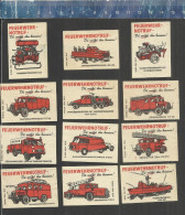 FIRE PREVENTION BRANDSCHUTZ PROTECTION CONTRE L'INCENDIE FIRE TRUCKS CAMIONS POMPIERS - MATCHBOX LABELS DDR 1964 - Boites D'allumettes - Etiquettes