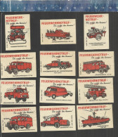 FIRE PREVENTION BRANDSCHUTZ PROTECTION CONTRE L'INCENDIE FIRE TRUCKS CAMIONS POMPIERS - MATCHBOX LABELS DDR 1964 - Matchbox Labels