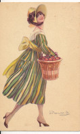 BOMPARD S.  MOOIE VROUW MET MAND FRUIT  -   BELLE FEMME AVEC PANIER DE FRUITS   2 SCANS - Bompard, S.