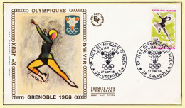 11932 / ⭐ FDC Soie GRENOBLE 1968 Patinage Artistique Par COMBET Xes Jeux Olympiques Hiver 1er Jour Emission 27-01-1968 - Inverno1968: Grenoble