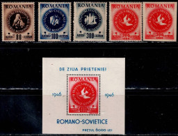 ROMANIA 1946 ROMANIAN SOCIETY FOR PROMOTING RELATIONS WITH THE SOVIET UNION MI No 1008-11+BLOCK 34 MNH VF!! - Neufs