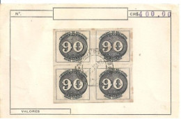 Brazil 1943 RHM C0182 Centenary Of The Postal Stamp (Block Of 90 Centavos - Used) - Neufs