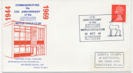 GB SPECIAL EVENT POSTMARK 25th ANNIVERSARY Of The ANTILOPE MOTOR CYCLE CLUB 24 OCT 69 COVENTRY On Illustrated Souvenir - Brieven En Documenten