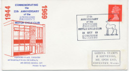 GB SPECIAL EVENT POSTMARK 25th ANNIVERSARY Of The ANTILOPE MOTOR CYCLE CLUB 24 OCT 69 COVENTRY On Illustrated Souvenir - Cartas & Documentos