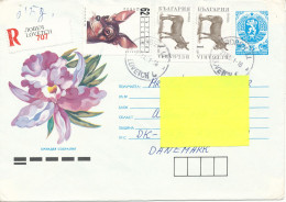 Bulgaria Registered Uprated Postal Stationery Sent To Denmark 21-12-1991 Topic Stamps - Omslagen