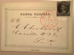 RRR ! 1874 CARTA TARJETA Postal Stationery Formular Card Franked With 2c Black From VALPARAISO>local  (Chile - Chili