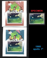 ● MANAMA / AJMAN 1968 ️֍ APOLLO 7° ️֍ SPECIMEN + 2 BF Con Varietà ● Spazio / Luna / Astronauti ● L. 2257 ️● - Manama