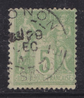 FRANCE Timbre Oblitéré N° 102, Type Sage 5c Vert-jaune Type 1 - 1898-1900 Sage (Tipo III)